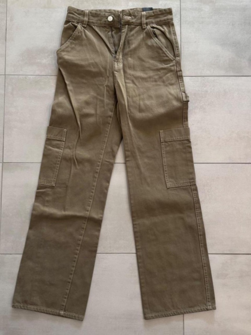 H&M carpenter cargo utility jeans in olive green